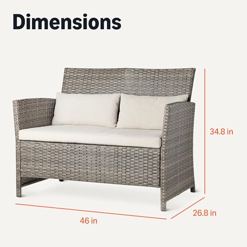 Amazon Basics Outdoor Patio Loveseat, 2-Seat Wicker Couch with Beige Cushions, Weather-Resistant
