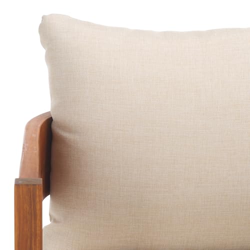 SAFAVIEH Outdoor - Theo Armchair Set of 2 - Natural & Taupe - Solid Wood with Cushion - Mid-Century Slatted Frame Design - Ideal for Patio, Deck, Porch, Backyard, 15" Seat Height (PAT7087A-SET2)