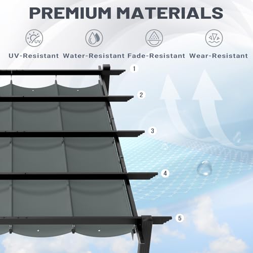 MELLCOM Retractable Pergola 10x13 Ft, Aluminum Shelter with Upgraded Sun Shade Canopy, Reinforced Frame Outdoor Pergola with Dual Adjustable Roof for Patio Garden Deck, Gray