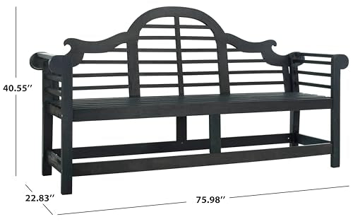SAFAVIEH Outdoor - Khara Garden Bench - Dark Slate Grey - Solid Wood - Lutyens-Inspired Slatted Design - Ideal for Patio, Deck, Porch, Garden, 17.7" Seat Height (PAT6705K)