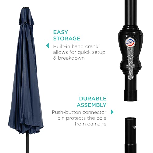 Best Choice Products 10ft Outdoor Patio Umbrella, Outdoor Table Umbrella, Yard Umbrella, Market Umbrella with 8 Sturdy Ribs, Push Button, Tilt and Crank - Navy Blue