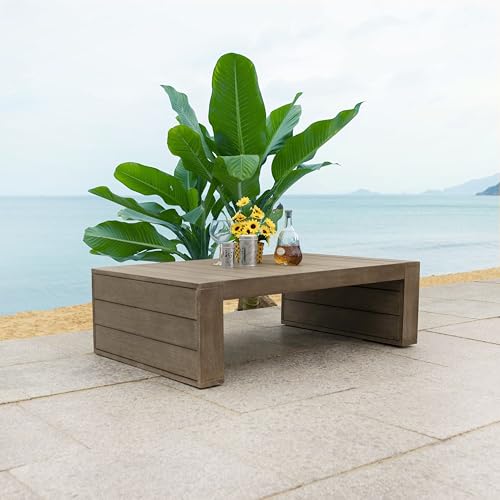 SAFAVIEH Couture Outdoor Collection Santiago Natural Solid Wood Coffee Table