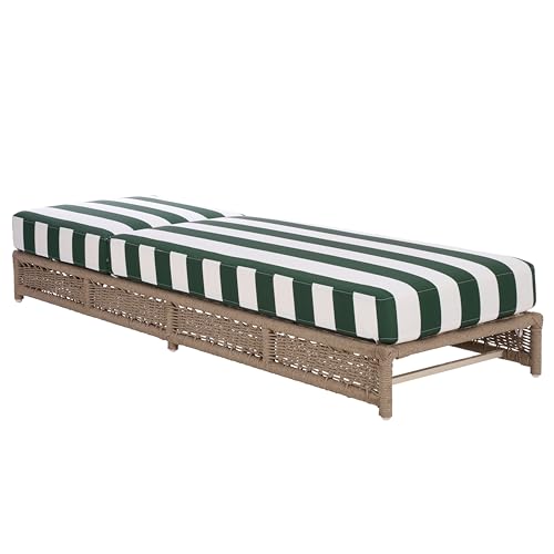 SAFAVIEH Outdoor Patio Furniture Collection - Callan Heather Tan Rope Chaise Lounge Chair, Hunter Green Stripe Cushion, 6 Reclining Positions, Fully Assembled (PAT7547H)
