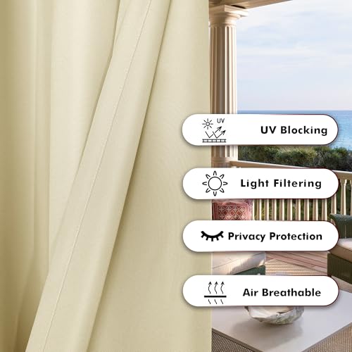 BONZER Waterproof Outdoor Curtains for Patio, Premium Thick Privacy Weatherproof Grommet Outside Curtains for Porch, Pergola, Cabana, 1 Panel, 54W x 84L inch, Cream