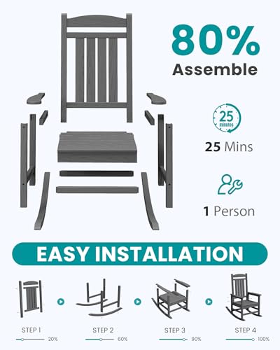 SERWALL Oversized Outdoor Rocking Chair Set of 2, HDPE Patio Rocking Chair, All-Weather Porch Rocker for Balcony, Yard, Dark Gray