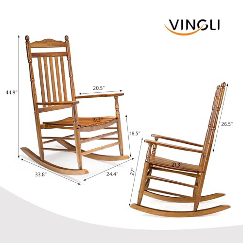 VINGLI Wooden Rocking Chair Outdoor, Patio Rockers with High Back, Support 450 LBS Rocking Chairs, for Porch, Patio, Balcony, Garden, Yard (Oak, 1 PC)