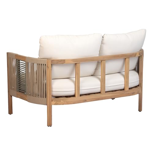 Christopher Knight Home 5-Piece Acacia Wood Patio Furniture Set with Coffee Table, 7 Seater Outdoor Conversation Sofa Set, Patio Sectional Chat Set for Backyard Balcony, Teak+ Beige
