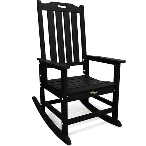 THOEOE Oversized Rocking Chair, Outdoor Rocking Chair for Adults, All Weather Resistant Porch Rocker for Lawn Garden, Black