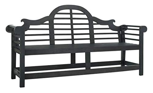 SAFAVIEH Outdoor - Khara Garden Bench - Dark Slate Grey - Solid Wood - Lutyens-Inspired Slatted Design - Ideal for Patio, Deck, Porch, Garden, 17.7" Seat Height (PAT6705K)