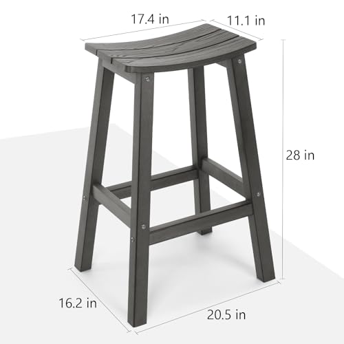 Stoog All-Weather Bar Stools Set of 4, 28" Outdoor Barstools with 400 lbs Capacity, Easy to Clean Low Maintenance HIPS Furniture, for Bar, Kitchen Counter & Patio, Grey