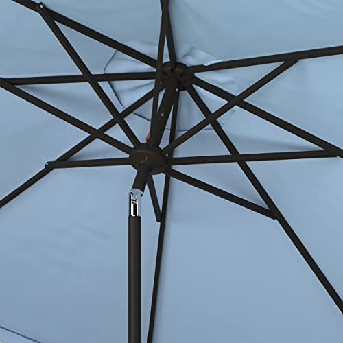 SAFAVIEH Outdoor - Valance 9-Foot Crank Patio Umbrella - Baby Blue & White Canopy - Brown Aluminum Pole - Decorative Petal Valance Trim - Ideal for Patio, Deck, Poolside, Backyard (PAT8006U)