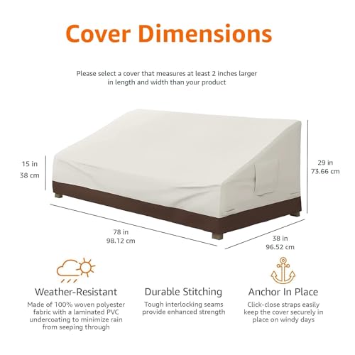 Amazon Basics 3 Seater Outdoor Sofa and Patio Furniture Cover, Waterproof, Anti-UV, Polyester, 78" x 38" x 29", Beige/Tan