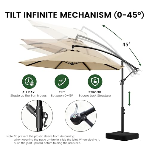 OLILAWN Cantilever Offset Patio Umbrellas, Outdoor 10 feet Large Patio Umbrella with Base Included, Upgraded Yarn-dyed Fabric Shade, Sturdy 8 Rids, 360 Degree Rotation & Easy Tilt Adjustment, for Resort Courtyard Hotel Leisure Zone Commercial Leisure Terr