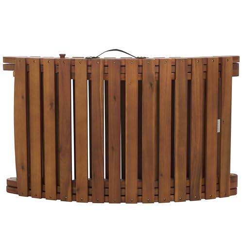 SAFAVIEH Outdoor Patio Furniture Collection - Fanty Brown Solid Wood Folding Chaise Lounge Chair, Slatted Teak-Style Design, Portable Sun Lounger with No Cushion (PAT6803A)