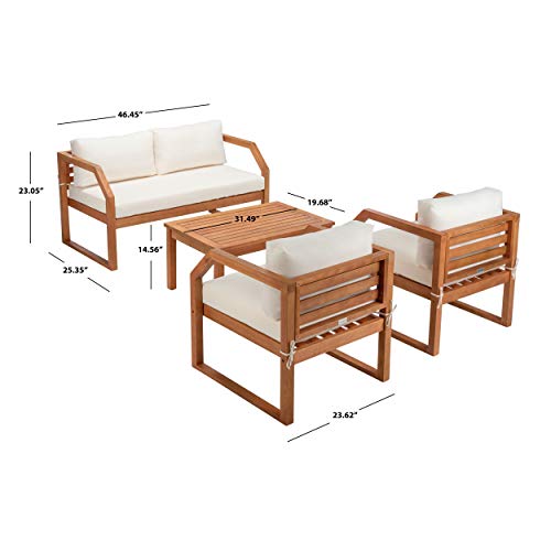 SAFAVIEH Outdoor DREN Natural Brown 4-piece Set - Beige Seat Cushions Included