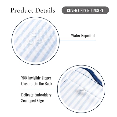 Hofdeco Premium Coastal Patio Indoor Outdoor Scalloped Throw Pillow Cover Only, 20"x20" Water Repellent for Backyard, Couch, Baby Blue Print Stripes