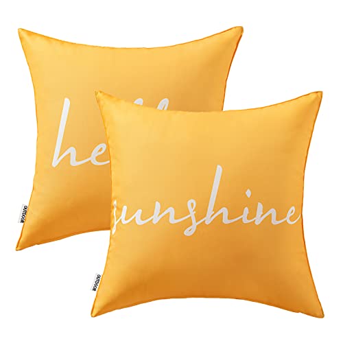 MIULEE Outdoor Waterproof Throw Pillow Covers Set of 2 Spring Hello Sunshine Decorative Outdoor Square Pillowcases for Chair Patio Garden Couch Tent Balcony Sofa Summer Yellow 18x18 Inch