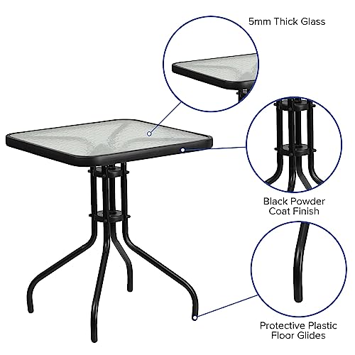 Flash Furniture Barker 23.5" Square Indoor/Outdoor Tempered Glass Patio Side Table, Outdoor Patio Table for Commercial or Residential Use, Clear/Black