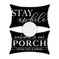 TAJWE Outdoor Pillow Covers Waterproof 12x20 Set of 2 Black and White Decorative Welcome to Our Porch Stay Awhile Cushion Cases for Patio Furniture Sofa Couch Decor