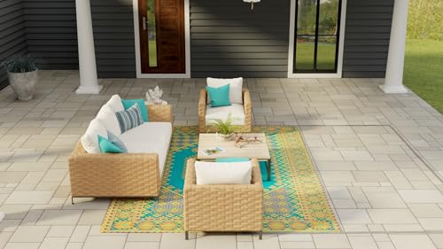 Mad Mats 4' x 6', Aqua Outdoor Rug, Reversible Plastic Mat for Patio, Porch, Poolside, Mudroom, Camping, RV, Deck
