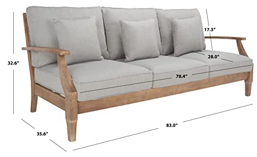 SAFAVIEH Couture Outdoor - Martinique 3-Seat Sofa - Natural & Grey - Solid Wood - Slatted Coastal Design - Ideal for Patio, Deck, Porch, Backyard, 18.3" Seat Height (CPT1013B)