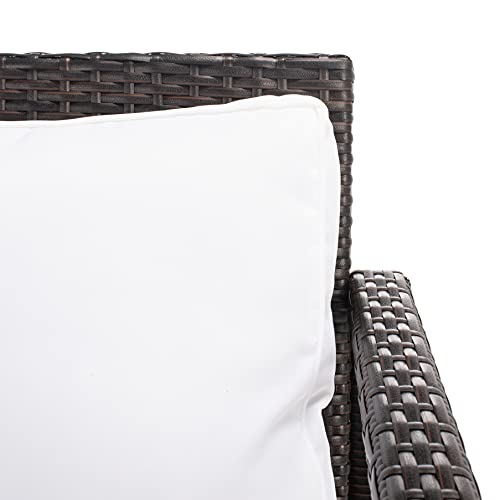 Safavieh Outdoor Collection Garnen Wicker Cushion 4-Piece Living Set PAT7714C, Brown/White