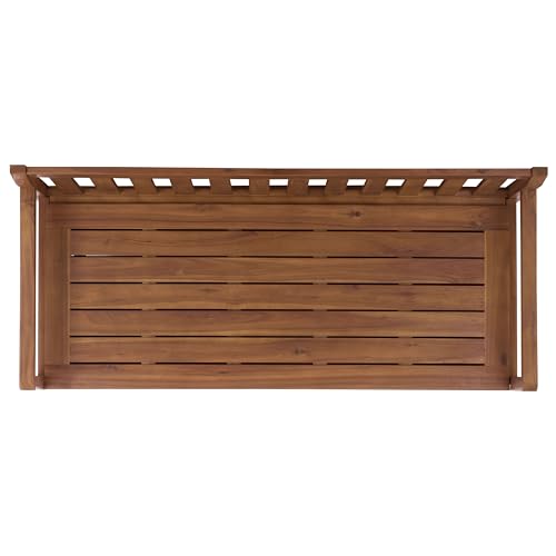 SAFAVIEH Outdoor Patio Furniture Collection – Kelter Solid Teak Wood Bench Box with Storage, Slatted Design, Versatile Indoor/Outdoor Seating (PAT6813A)