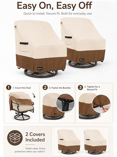 ANartcle Outdoor Swivel Lounge Chair Cover 2 Pack,600D Waterproof Heavy Duty Patio Chair Covers(30 W x 34 D x 38.5 H inches),Patio Swivel Chair Covers for Outdoor Furniture,Beige&brown.