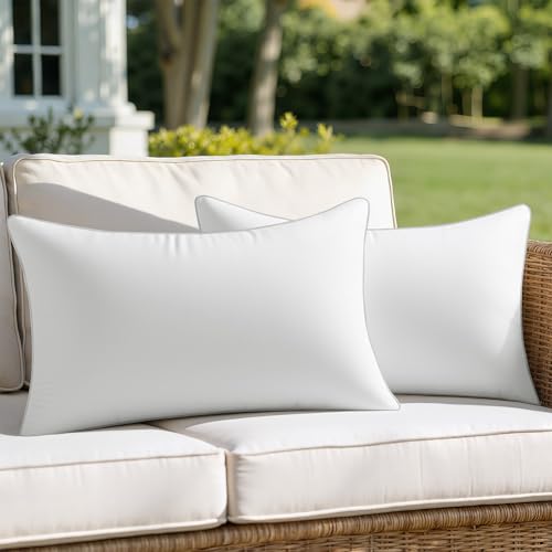 MIULEE Pack of 2 12x20 Outdoor Pillow Inserts, Waterproof Decorative Rectangle Throw Pillow Inserts for Patio Sofa Garden Porch Couch