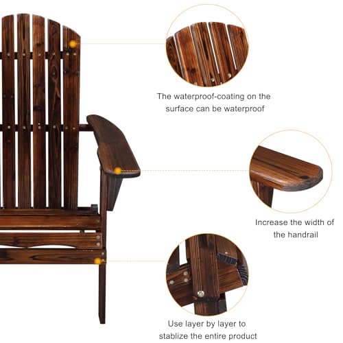Outvita Folding Adirondack Chair Set of 2, 350LBS Solid Wood Garden Chair Weather Resistant, Outdoor Wooden Accent Furniture Fire Pit Lounge Chairs for Garden, Yard, Patio, Lawn, Carbonized