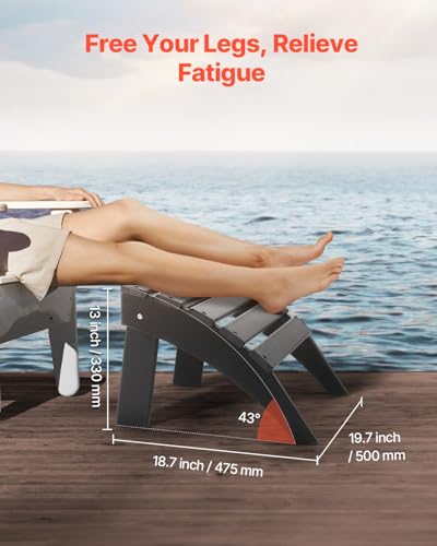 VEVOR Adirondack Ottoman, 18.7L x 19.7W x 13H Inch HDPE Plastic Folding Adirondack Ottoman, Weather-Resistant Foot Rest for Adirondack Chair, Widely Used for Outside Porch Pool Lawn Backyard, Black