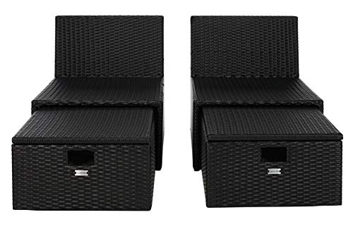 SAFAVIEH Outdoor - Pramla Settee and Ottoman Set - Black & Beige - Steel Frame with Cushion - Coastal Storage Design - Ideal for Patio, Deck, Porch, Backyard (PAT7515A)