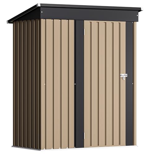Devoko Outdoor Storage Shed 5 x 3 FT Lockable Metal Garden Shed Steel Anti-Corrosion Storage House with Single Lockable Door for Backyard Outdoor Patio (Brown)