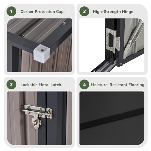 Aoxun Outdoor Storage Cabinet Shed - Vertical Cabinet with Floor, 2 Adjustable Shelves & Lockable Doors, Waterproof Small Tool Shed, for Backyard Garden Patio Lawn Indoor, Brown