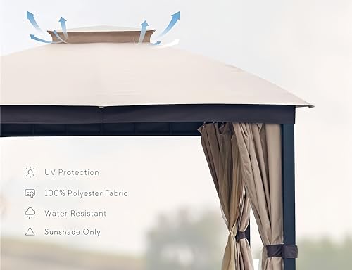 Patio Gazebo 10x10, Outdoor Gazebos, Heavy Duty Gazebo Soft Top Gazebos, Double Roofs Anti-UV Shelter with Privacy Curtains and Netting for Patio Deck Backyard Garden Lawns