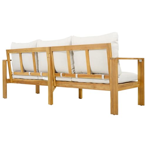 Christopher Knight Home Kayahs 5 Pieces Acacia Wood Furniture Set, Patio Conversation Sofa Chat Set with Coffee Table and Ottoman, Outdoor Sectional Sofa Set for Backyard Balcony, Teak Finish+Beige