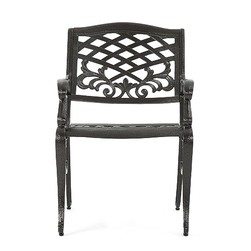 Christopher Knight Home Hallandale Outdoor Sarasota Cast Aluminum Rectangular Dining Set, 7-Pcs Set, Hammered Bronze