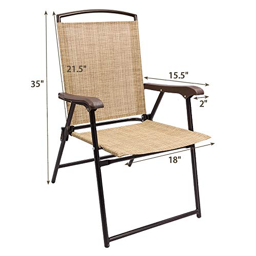 Devoko Patio Folding Chair Deck Sling Chair Camping Garden Pool Beach Using Chairs Space Saving Set of 2 (Beige)