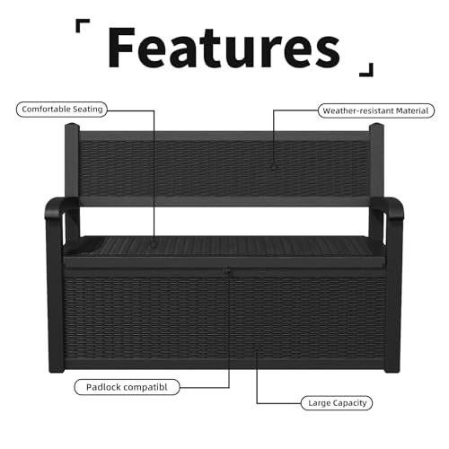 PatioZen 80 Gallon Outdoor Storage Bench Deck Box Waterproof Lockable,Outdoor Storage Furniture for Patio,Garden and Porch,Tools and Cushions（Black）