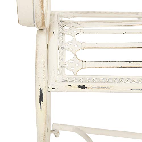 SAFAVIEH Outdoor - Abner Outdoor Iron Garden Bench - Antique White - Scrollwork Design - Ideal for Patio, Deck, Porch, Garden, 17" Seat Height (PAT5017A)