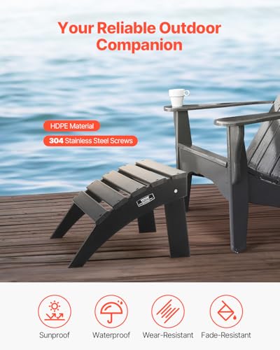 VEVOR Adirondack Ottoman, 18.7L x 19.7W x 13H Inch HDPE Plastic Folding Adirondack Ottoman, Weather-Resistant Foot Rest for Adirondack Chair, Widely Used for Outside Porch Pool Lawn Backyard, Black