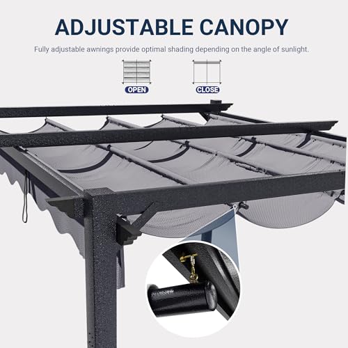 Polar Aurora 10'x12' Outdoor Pergola with Retractable Canopy, Patio Metal Heavy-Duty Gazebo Shelter for Backyard, Deck, Garden