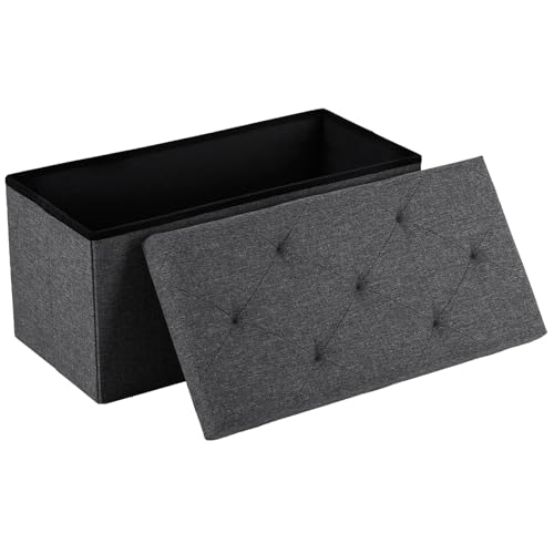 DUMOS 30 Inch Folding Storage Ottoman Bench, Large Hidden Storage Chest withThicker Foam Padded Seat, End of Bed Foot Rest Stool for Bedroom Living Room Entryway, Load 660 lbs, Grey