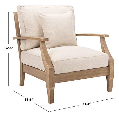 SAFAVIEH Couture Outdoor - Martinique Armchair - Natural & Beige - Solid Wood - Slatted Coastal Design - Ideal for Patio, Deck, Porch, Backyard, 18.3" Seat Height (CPT1011A)