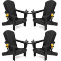 SERWALL HDPE Folding Adirondack Chair with Dual Cup Holder - Composite Adirondack Chair Set of 4- Black