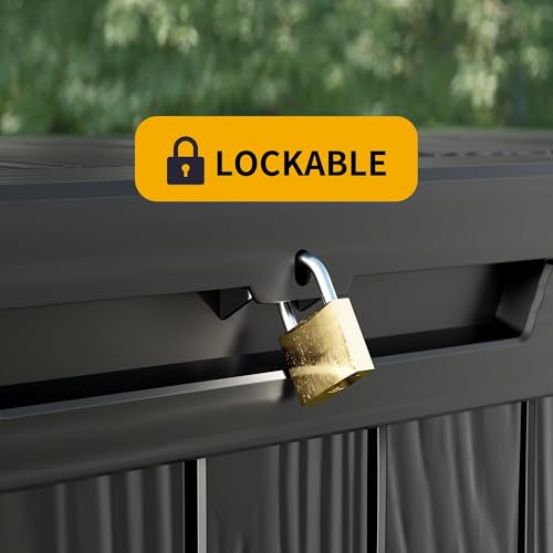 PATIOEASY Outdoor Storage Box 325GAL Waterproof Resin Deck Box,Pool Accessories Supplies，UV-Resistant Lockable Package Delivery Bin for Garden Tools,Large Patio Outside Cushions,Chest,Furniture,Black