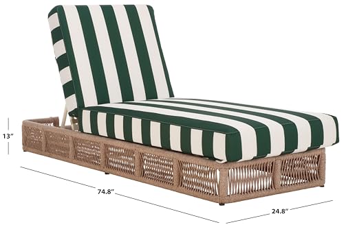 SAFAVIEH Outdoor - Gillian Chaise Lounge Chair - Heather Tan & Hunter Green Stripe - Steel and Woven Rope - Adjustable 5-Position Backrest - Ideal for Patio, Deck, Poolside, Backyard (PAT7527H)
