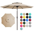 JEAREY 9 ft 2-Tiers Patio Umbrellas Outdoor Table Market Umbrella w/Push Button Tilt/Crank, 8 Sturdy Ribs, UV Protection Waterproof Sunproof(Beige)
