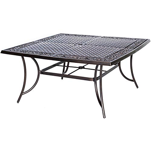 Hanover Traditions 9-Piece Rust Resistant Aluminum Outdoor Patio Dining Set with Blue Cushions, Swivel Rockers and Aluminum Square Dining Table, Outdoor Dining Set For 8