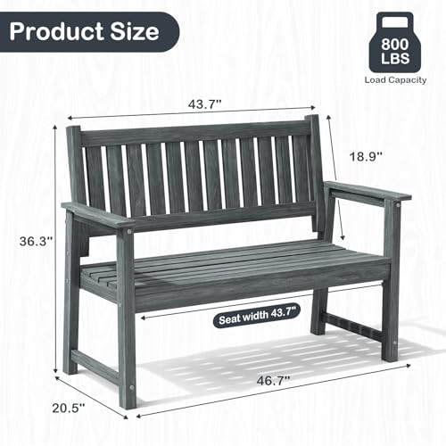 ACUEL Outdoor Bench, 2-Person Garden Bench, Poly Lumber Patio Bench for Outdoors, Porch, and Park (Dark Grey)